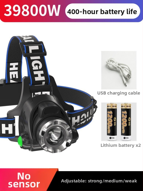 Naktinis žvejybos galvos žibintu – 10W LED, įkraunamas, rankinio energijos generatorius, aliuminio lydinio korpusas, spindulys 200–500 m