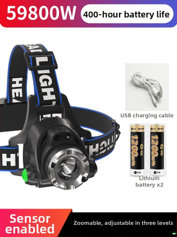 Naktinis žvejybos galvos žibintu – 10W LED, įkraunamas, rankinio energijos generatorius, aliuminio lydinio korpusas, spindulys 200–500 m