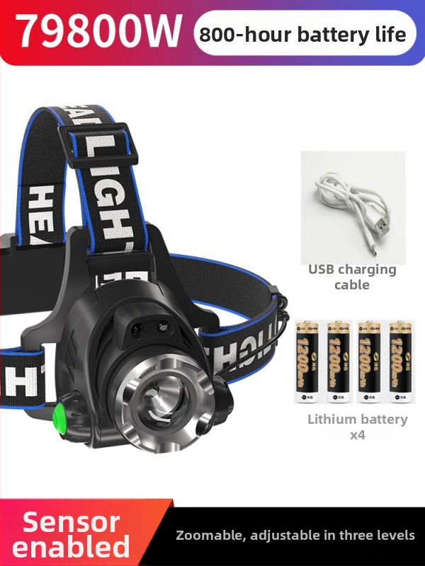 Naktinis žvejybos galvos žibintu – 10W LED, įkraunamas, rankinio energijos generatorius, aliuminio lydinio korpusas, spindulys 200–500 m