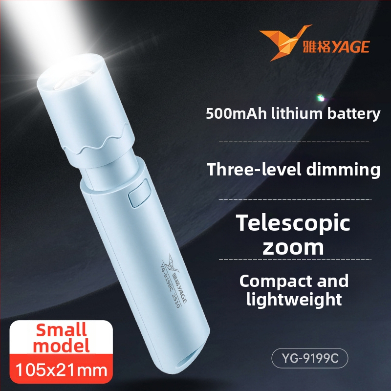 Rankinis žibintuvas su teleskopiniu dizainu, 3W LED, 140 lm, veikimo laikas 3 val., įkraunama baterija 14500