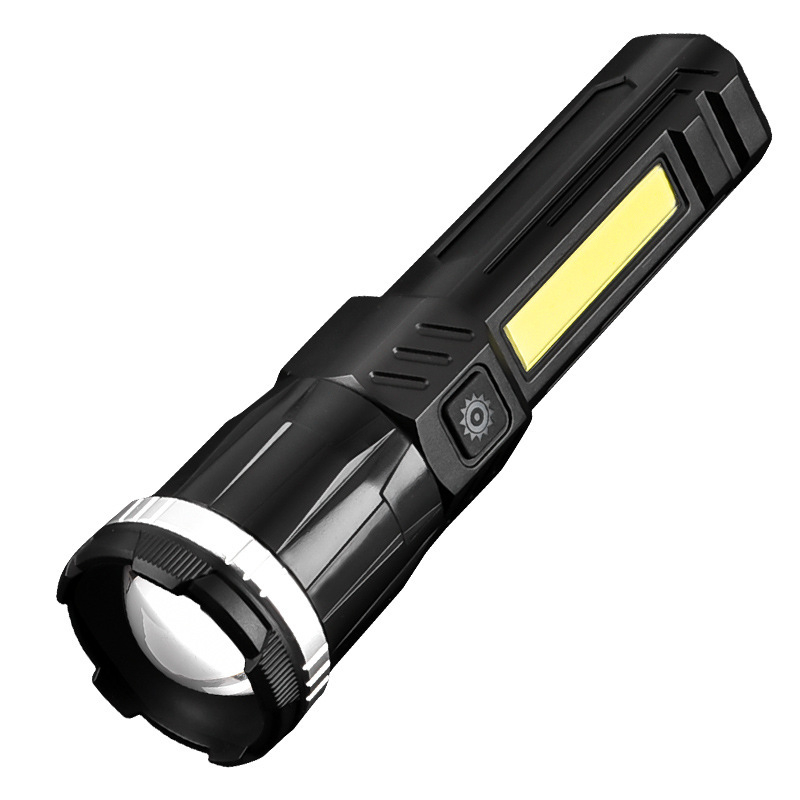 Fener LED cu lumină laterală USB, zoom, rotație la 360° — 20W, baterie 1200 mAh, rază 200–500 m, pentru camping și ciclism