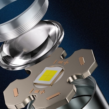 Lanternă LED COB cu alimentare manuală, corp din aluminiu, încărcare USB, rază 100–200 m, autonomie baterie 4 h