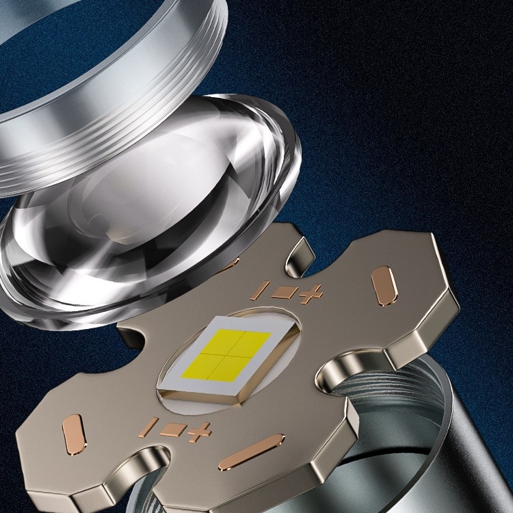 Lanternă LED COB cu alimentare manuală, corp din aluminiu, încărcare USB, rază 100–200 m, autonomie baterie 4 h