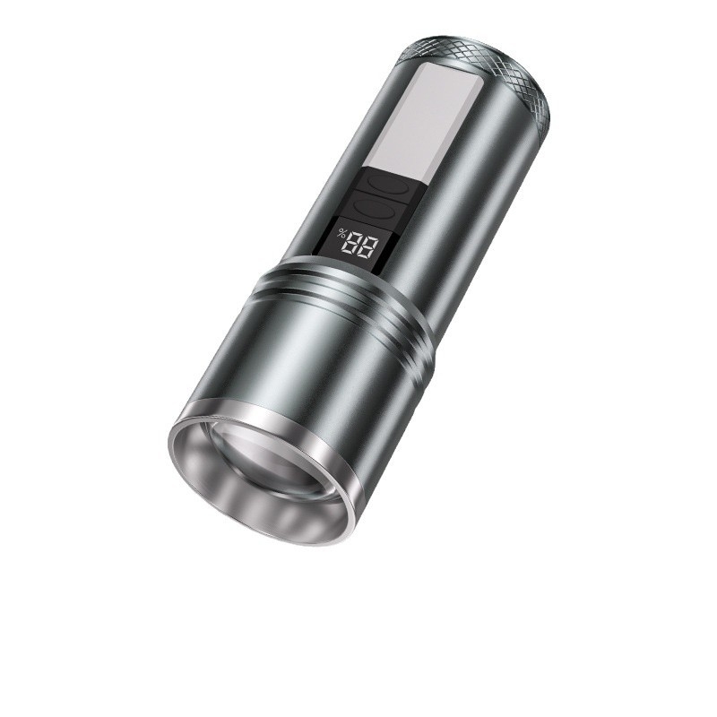 Lanternă LED COB cu alimentare manuală, corp din aluminiu, încărcare USB, rază 100–200 m, autonomie baterie 4 h