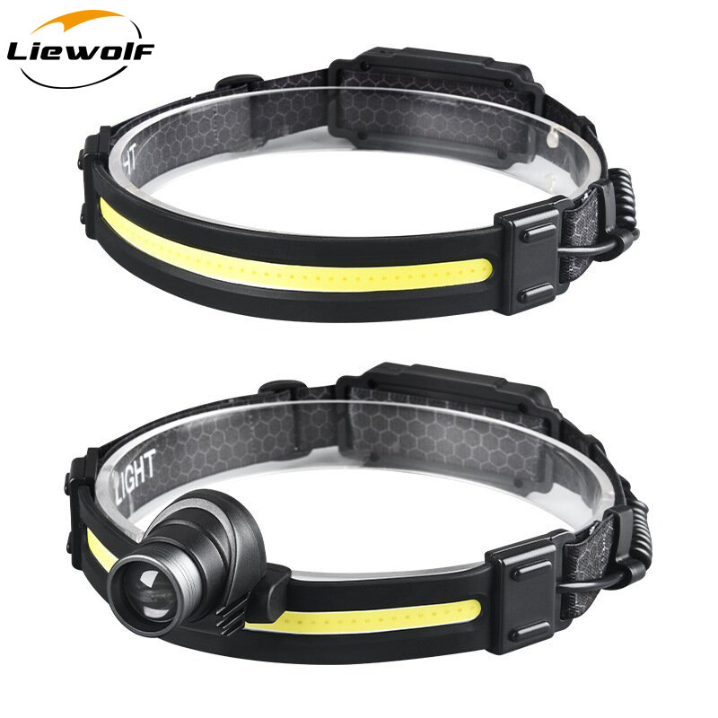 LED galvos žibintuvas su išmaniu jutikliu, dvejomis šviesos šaltiniais, 10W, 1200mAh, USB įkrovimas, diapazonas 100–200 m