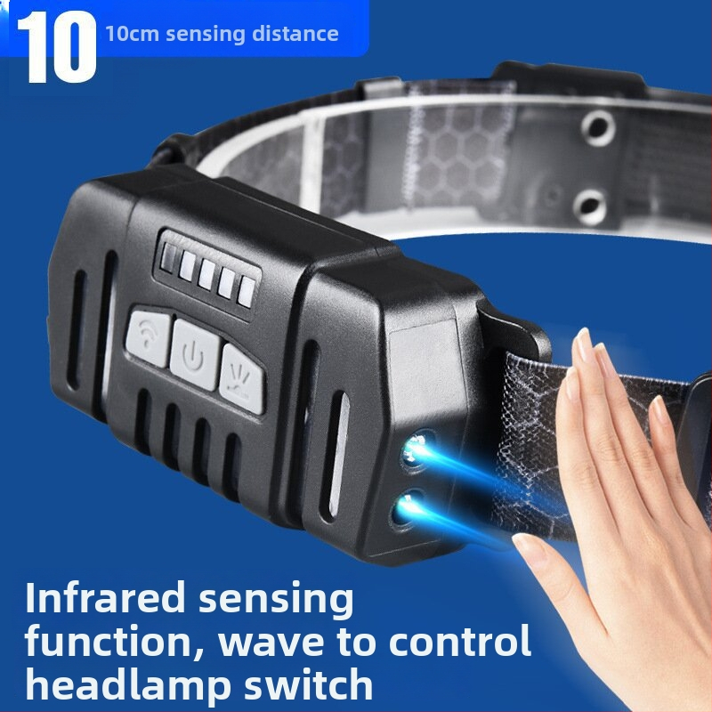 LED galvos žibintuvas su išmaniu jutikliu, dvejomis šviesos šaltiniais, 10W, 1200mAh, USB įkrovimas, diapazonas 100–200 m