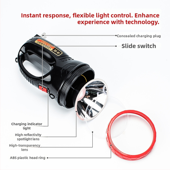 Prijenosni LED reflektor, 1W, 1500mAh baterija, punjiva, ručni pogon, domet 200–500 m