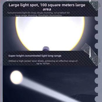 Laser svjetiljka 30W, baterija 5000–10000 mAh, domet 200–500 m, punjiva, ručni pogon