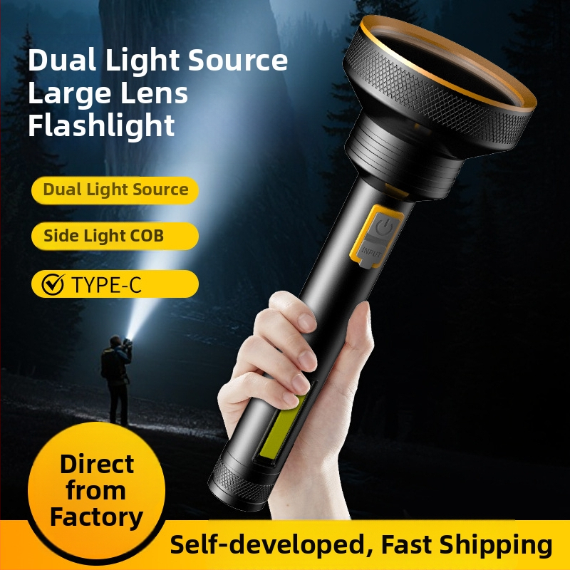 Rankinis žibintuvėlis iš aliuminio lydinio korpuso su įmontuota įkraunama baterija, 300 lm, 100 m spindulys, įkrovimo laikas 3 valandos