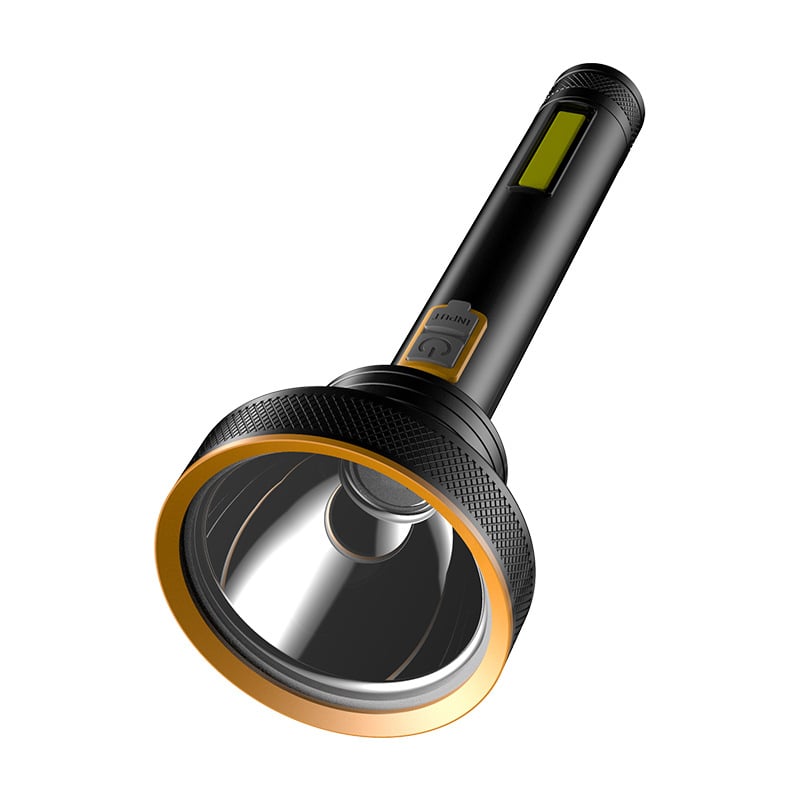 Rankinis žibintuvėlis iš aliuminio lydinio korpuso su įmontuota įkraunama baterija, 300 lm, 100 m spindulys, įkrovimo laikas 3 valandos