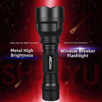 LED taskulamp C8 T6, taaskäivitatav, alumiiniumist korpus, 18650 aku, vahemik 200–500 m