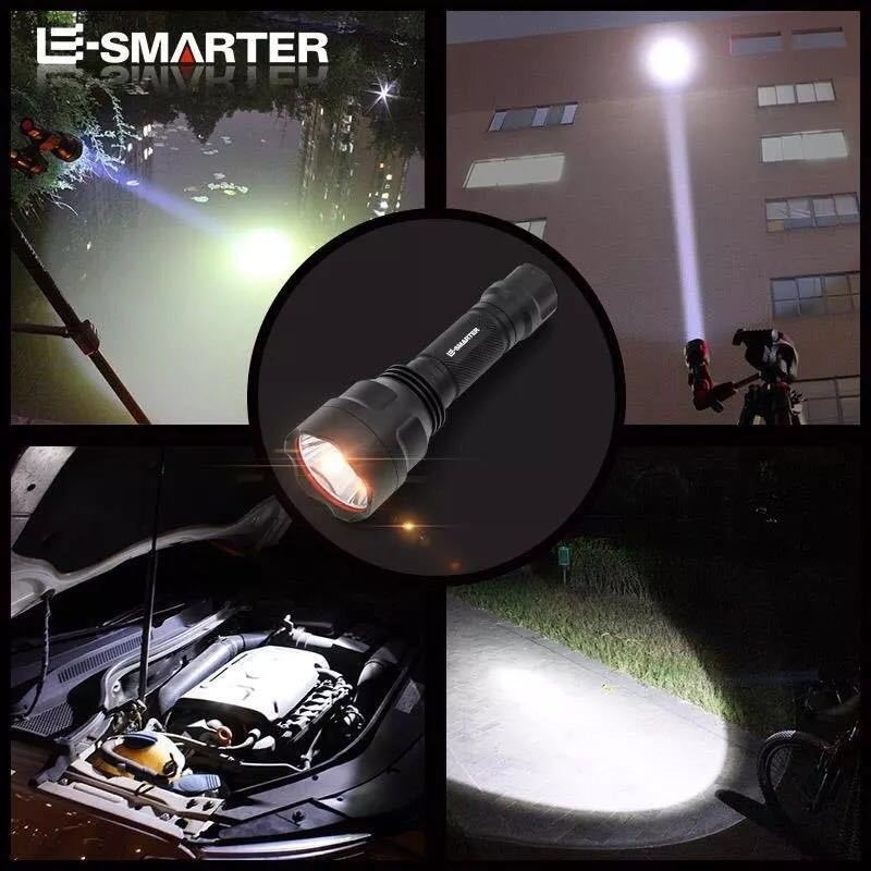 LED taskulamp C8 T6, taaskäivitatav, alumiiniumist korpus, 18650 aku, vahemik 200–500 m