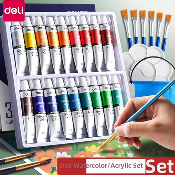 Deli gouache ir akvarelės dažų rinkinys, pakuotė 12/18/24