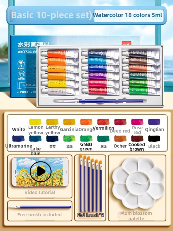 Deli gouache ir akvarelės dažų rinkinys, pakuotė 12/18/24