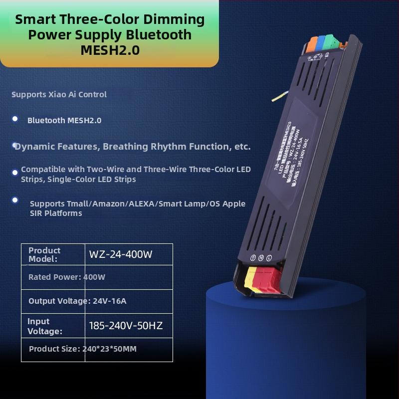 LED juostos keitiklis su programėle valdymu ir Bluetooth Mesh 2.0, 24V, 400W, aliumininis korpusas