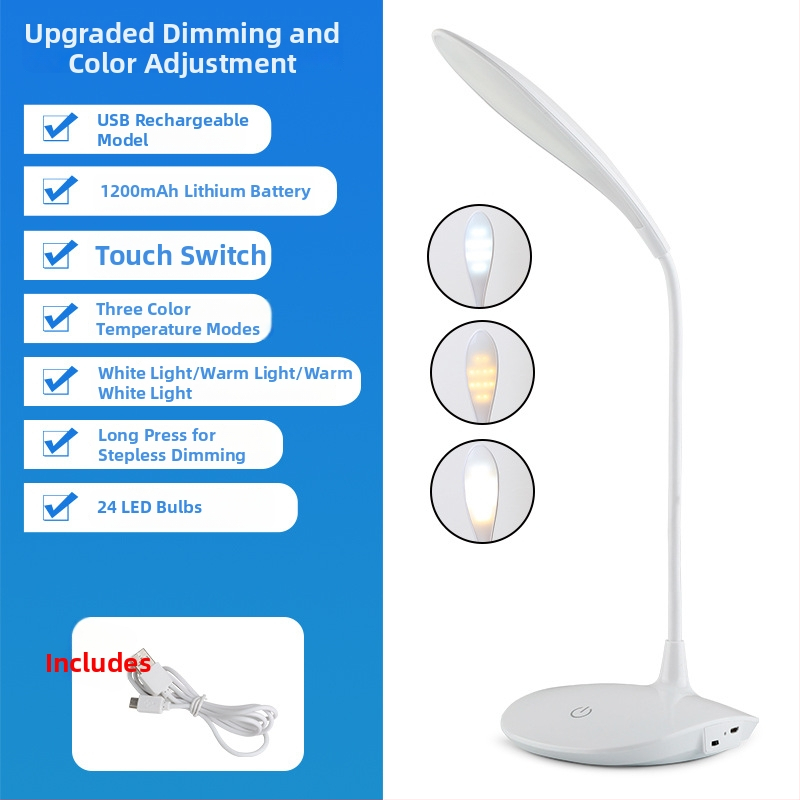 LED įkraunama stalinė lemputė – USB sulankstomas liečiamasis šviesos reguliavimas, 5W, įmontuota baterija, nakties šviesa ir mokymosi lemputė, modelis WS-601, Vorsa