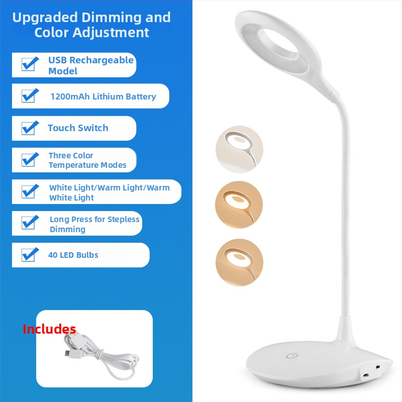 LED įkraunama stalinė lemputė – USB sulankstomas liečiamasis šviesos reguliavimas, 5W, įmontuota baterija, nakties šviesa ir mokymosi lemputė, modelis WS-601, Vorsa