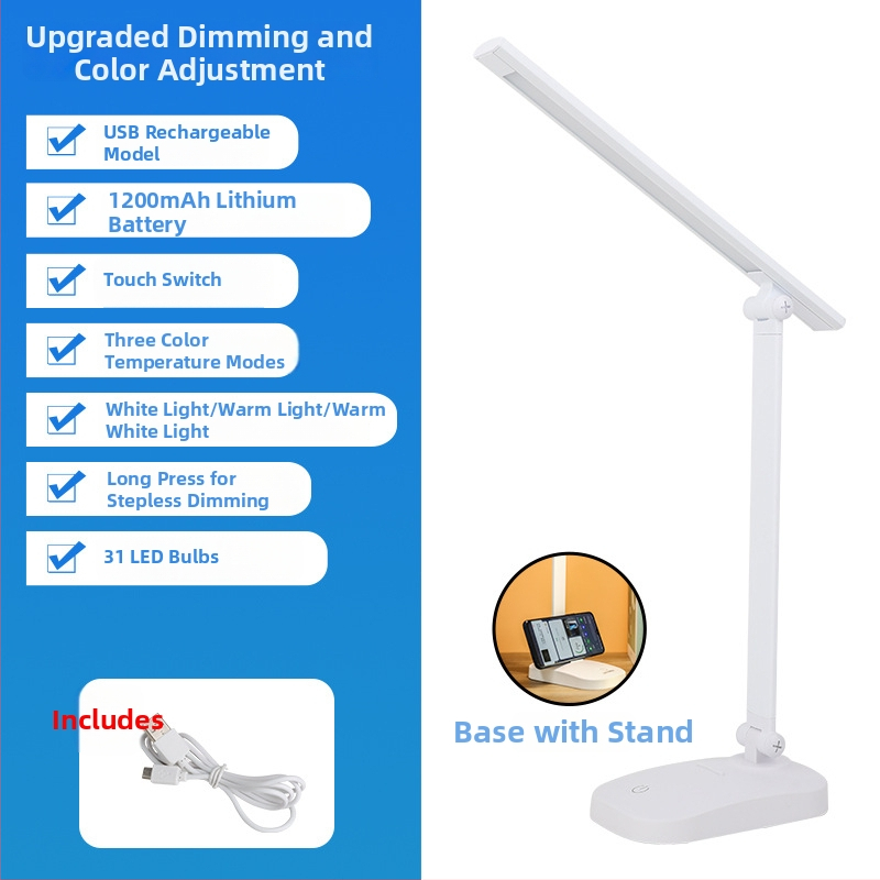 LED įkraunama stalinė lemputė – USB sulankstomas liečiamasis šviesos reguliavimas, 5W, įmontuota baterija, nakties šviesa ir mokymosi lemputė, modelis WS-601, Vorsa