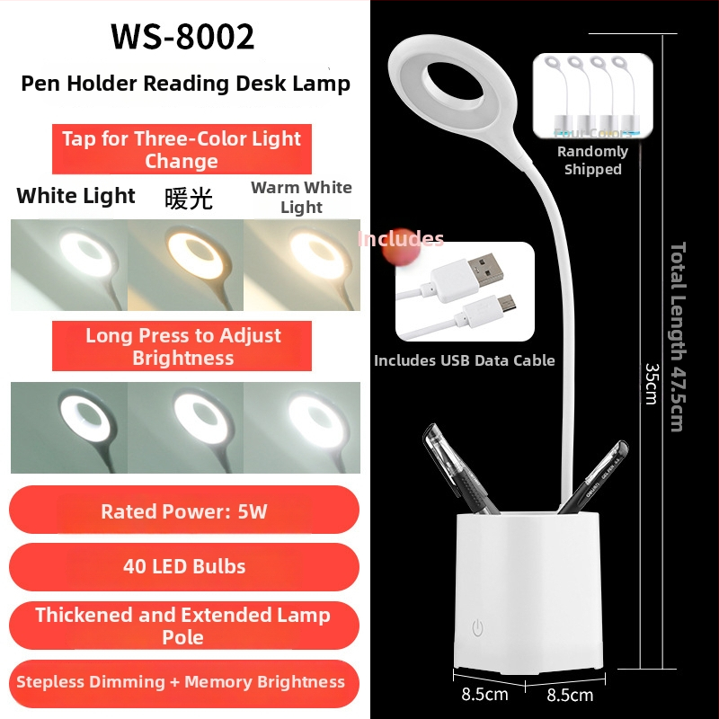 LED įkraunama stalinė lemputė – USB sulankstomas liečiamasis šviesos reguliavimas, 5W, įmontuota baterija, nakties šviesa ir mokymosi lemputė, modelis WS-601, Vorsa