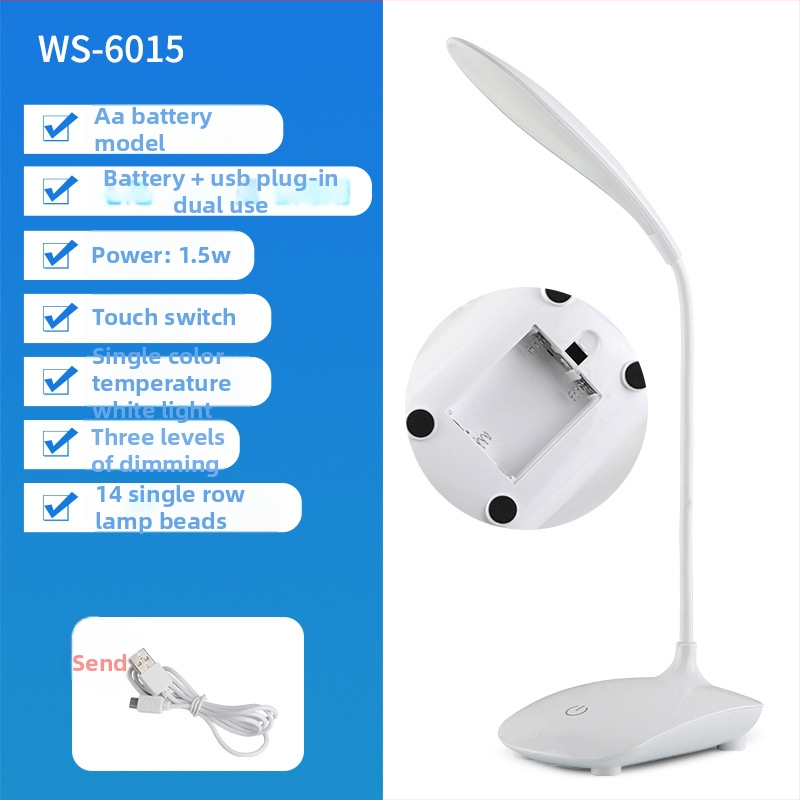 LED įkraunama stalinė lemputė – USB sulankstomas liečiamasis šviesos reguliavimas, 5W, įmontuota baterija, nakties šviesa ir mokymosi lemputė, modelis WS-601, Vorsa