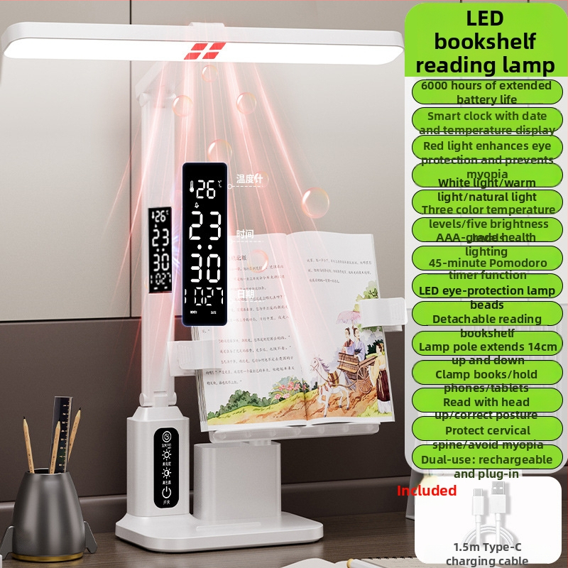 Xiajule stalo lemputė su akių apsauga ir mokymosi laikrodžio funkcija, LED 7W, liečiamasis jungiklis, įmontuota ličio baterija, plastikinis gaubtas, CE sertifikatas