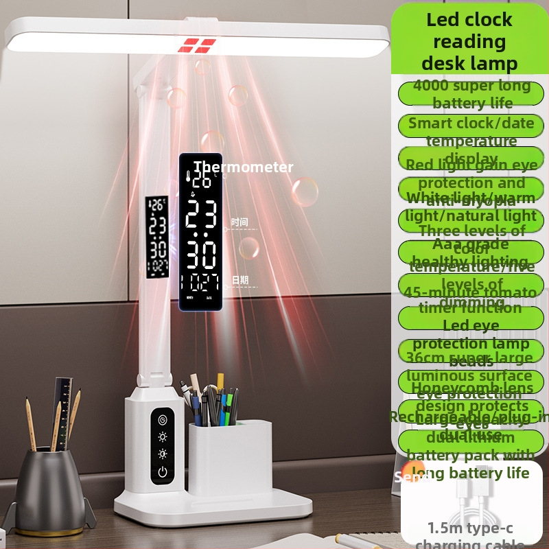 Xiajule stalo lemputė su akių apsauga ir mokymosi laikrodžio funkcija, LED 7W, liečiamasis jungiklis, įmontuota ličio baterija, plastikinis gaubtas, CE sertifikatas