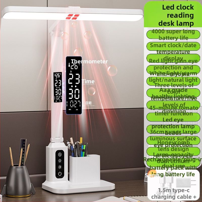 Xiajule stalo lemputė su akių apsauga ir mokymosi laikrodžio funkcija, LED 7W, liečiamasis jungiklis, įmontuota ličio baterija, plastikinis gaubtas, CE sertifikatas