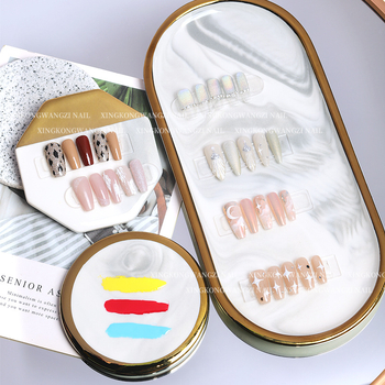 Παλέτα Νυχιών για Τέχνη – Μαρμάρινη, Κυκλική Οκταγωνική Κεραμική Παλέτα με Φινίρισμα Ηλεκτροπλακίωσης, 1 Τεμάχιο