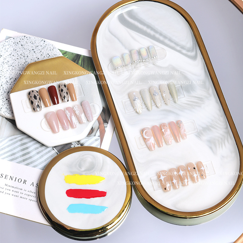 Παλέτα Νυχιών για Τέχνη – Μαρμάρινη, Κυκλική Οκταγωνική Κεραμική Παλέτα με Φινίρισμα Ηλεκτροπλακίωσης, 1 Τεμάχιο