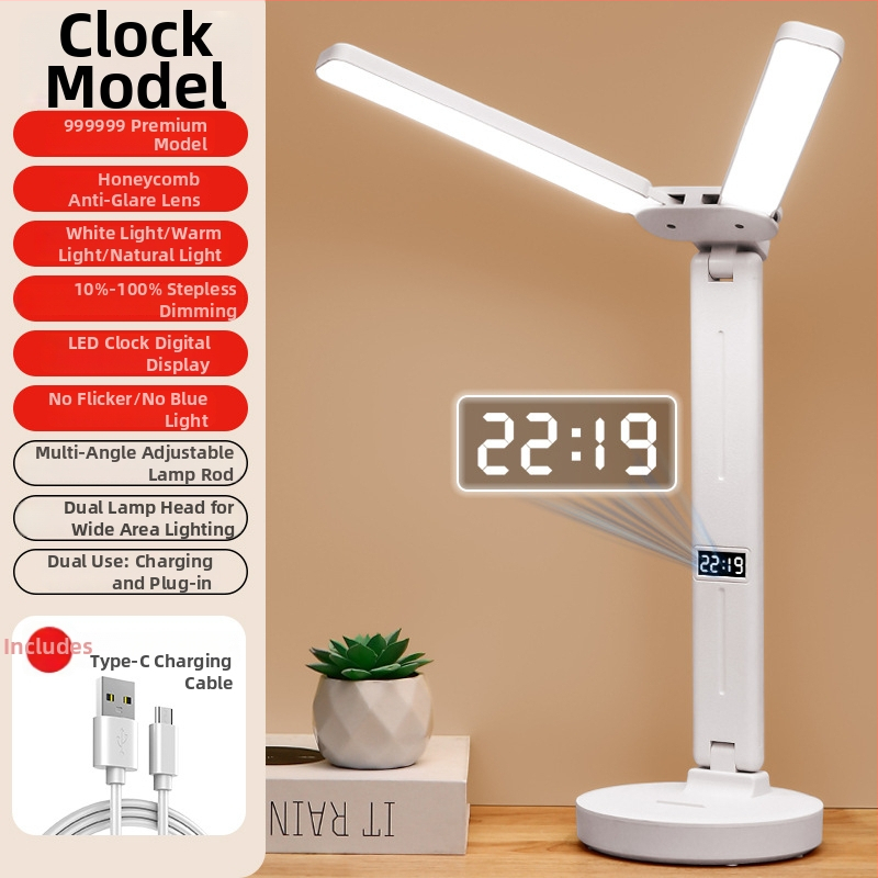 Stalo lempa su dviem galvomis, sulankstoma, su įmontuota baterija ir lietimo kontrole – studijų lemputė bendrabutyje ir vaikų kambaryje