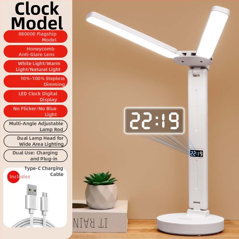 Stalo lempa su dviem galvomis, sulankstoma, su įmontuota baterija ir lietimo kontrole – studijų lemputė bendrabutyje ir vaikų kambaryje