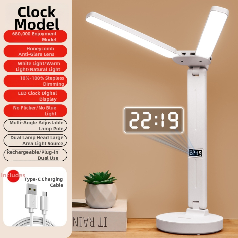 Stalo lempa su dviem galvomis, sulankstoma, su įmontuota baterija ir lietimo kontrole – studijų lemputė bendrabutyje ir vaikų kambaryje