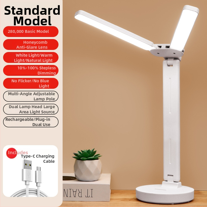 Stalo lempa su dviem galvomis, sulankstoma, su įmontuota baterija ir lietimo kontrole – studijų lemputė bendrabutyje ir vaikų kambaryje