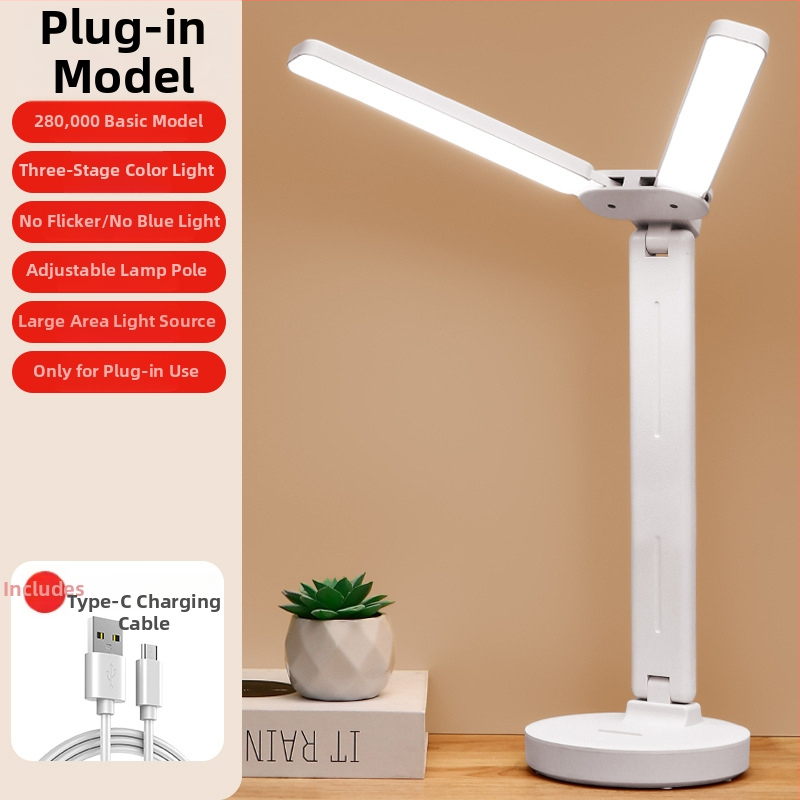 Stalo lempa su dviem galvomis, sulankstoma, su įmontuota baterija ir lietimo kontrole – studijų lemputė bendrabutyje ir vaikų kambaryje