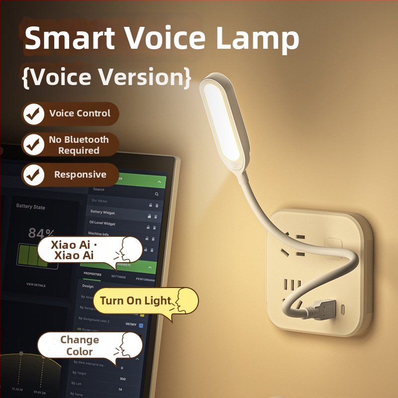 AI balsu valdomos USB naktinė lemputė, kompaktiška nešiojama lemputė su CRI ≥95, USB maitinimas, išmanus valdymas