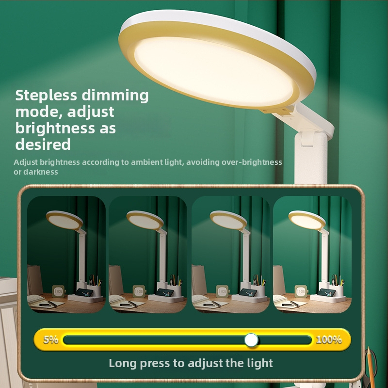Mācību galda lampa ar acīm draudzīgu aizsardzību, anti zilā gaisma, bez mirgošanas; USB uzlāde, saliekama, regulējams spilgtums, skārienjutīgais slēdzis, iebūvēts akumulators, nakts gaisma