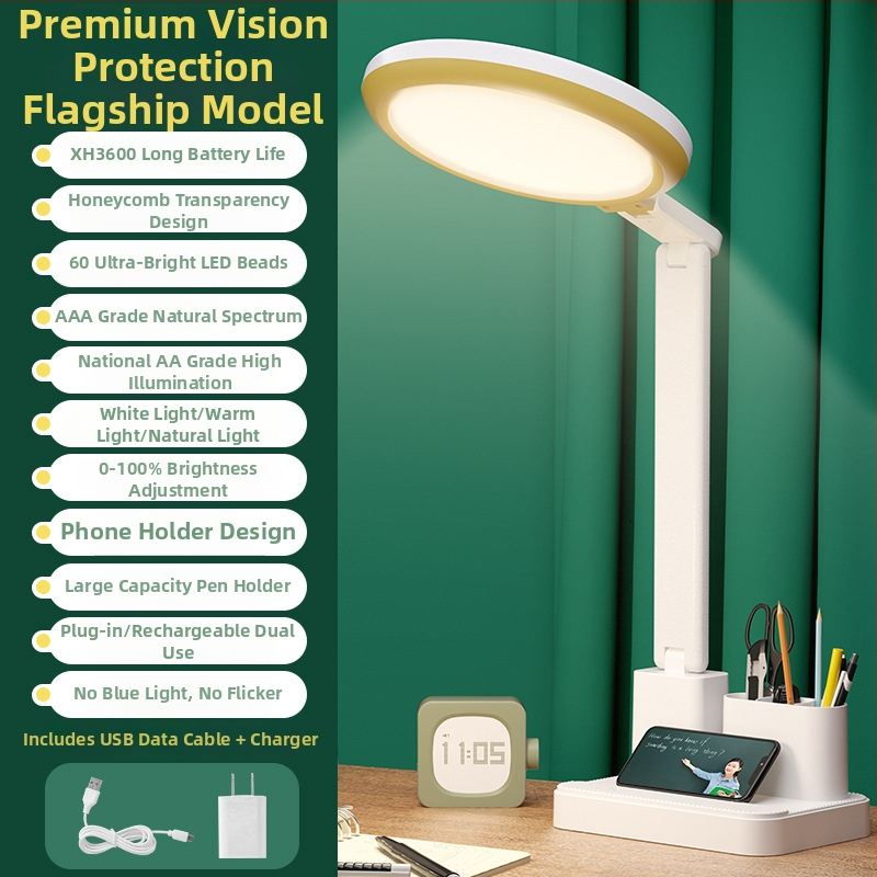 Mokymosi stalo lemputė akims apsaugoti, anti-mėlyna šviesa, be mirgėjimo; USB įkrovimas, sulankstoma, reguliuojamas šviesumas, jutiklinis jungiklis, įmontuota baterija, naktinė šviesa