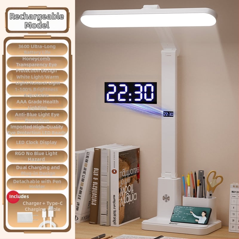 LED γραφείου για μελέτη με θήκη μολυβιών, επαναφορτιζόμενη μπαταρία, αισθητήρας αφής, τροφοδοσία USB, προστασία όρασης, λειτουργία μάθησης