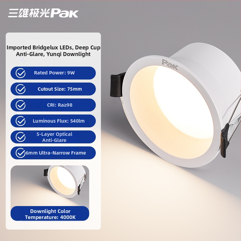 LED downlight, peidetud paigaldus, 75 mm ava, 220V, CRI ≥ 90