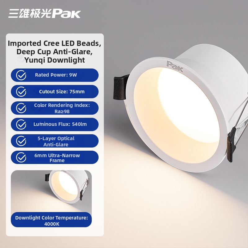 LED downlight, peidetud paigaldus, 75 mm ava, 220V, CRI ≥ 90
