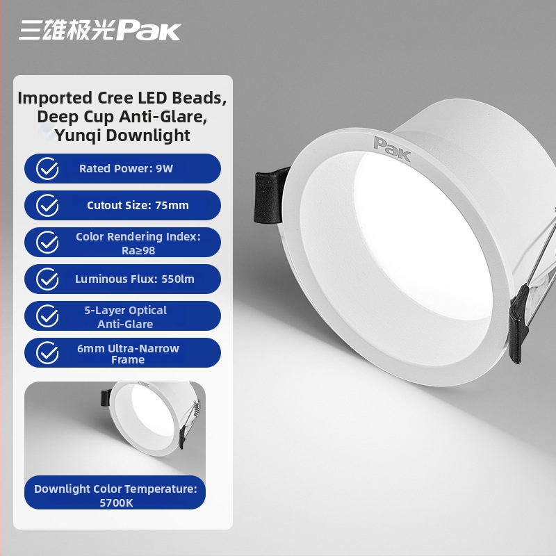 LED downlight, peidetud paigaldus, 75 mm ava, 220V, CRI ≥ 90