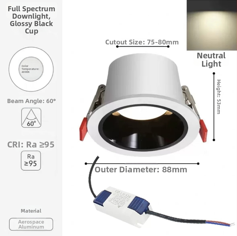 LED ugrađeni plafonski downlight, podesiv s tri cijevi, 2700–6000K, CRI ≥90