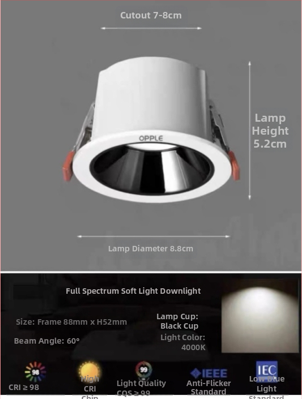 Downlight od aluminijske legure, 6-10W, CRI ≥90, 4000K/6000K