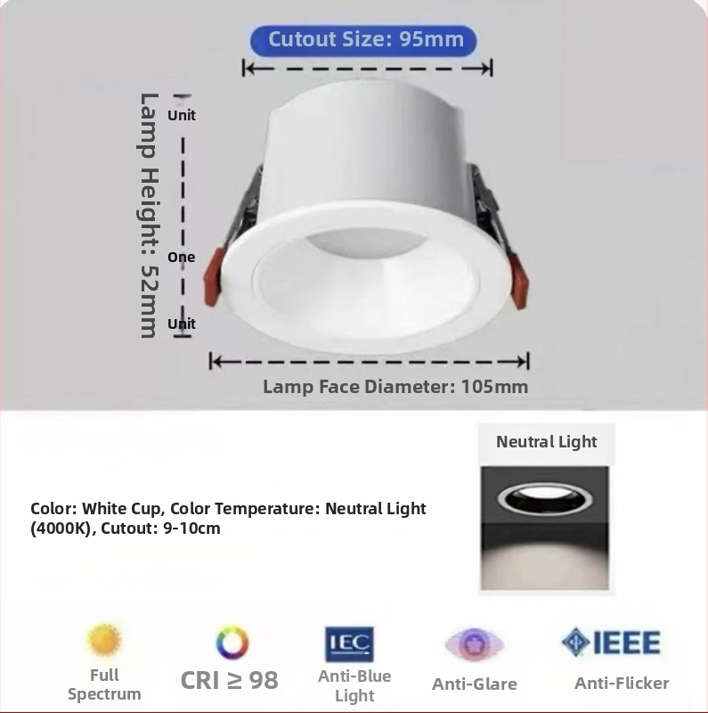 Downlight od aluminijske legure, 6-10W, CRI ≥90, 4000K/6000K