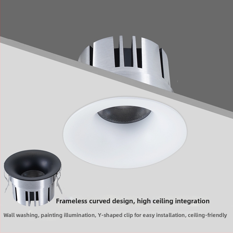 Bezokvirni zakrivljeni LED downlight, ugrađen, 220V, CRI≥90, aluminijsko kućište, skrivena instalacija