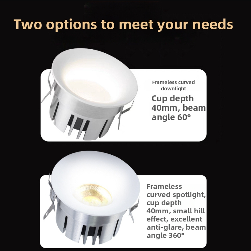 Bezokvirni zakrivljeni LED downlight, ugrađen, 220V, CRI≥90, aluminijsko kućište, skrivena instalacija