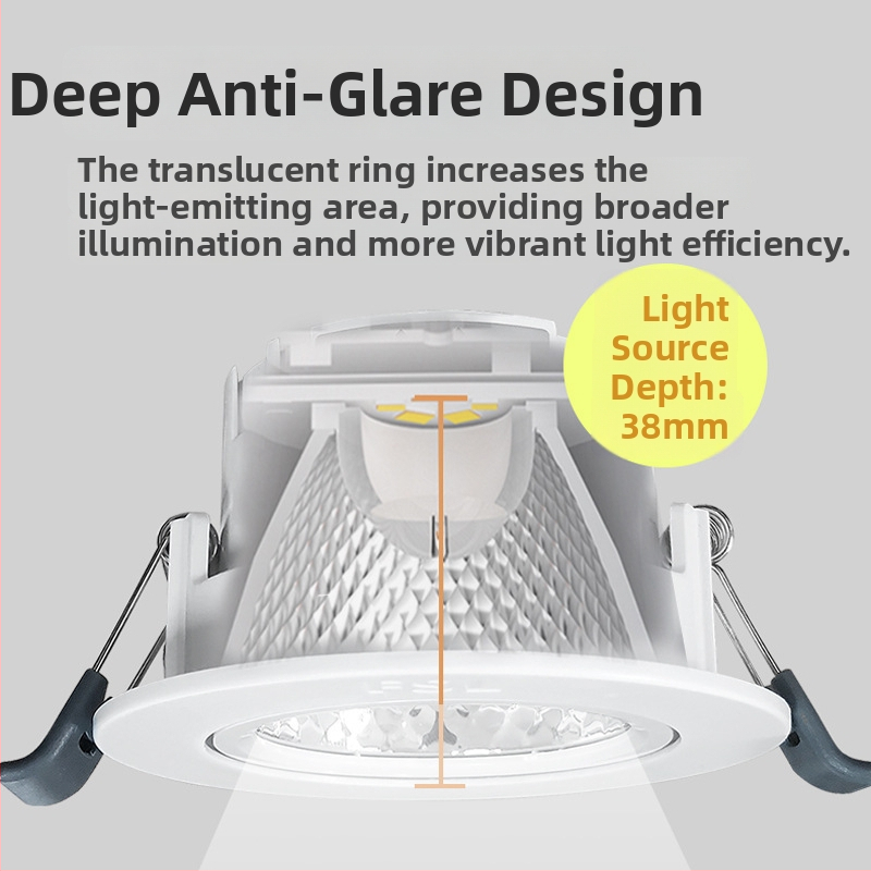 LED įmontuotas lubinis prožektorius su anti-glare dizainu, 220V, sieninis valdymas, PVC korpusas, CRI 70–79