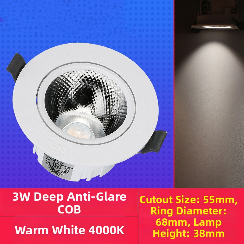 LED sisseehitatud lae prožektor anti-glare disainiga, 220V, seinakontroll, PVC korpus, CRI 70–79