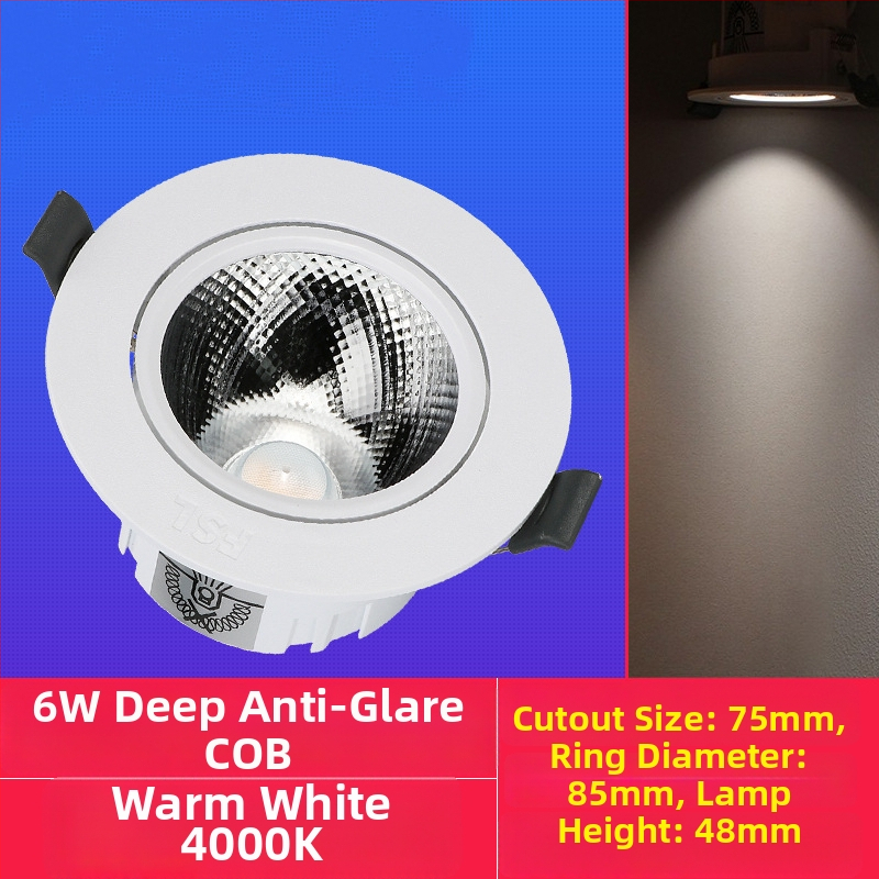 LED sisseehitatud lae prožektor anti-glare disainiga, 220V, seinakontroll, PVC korpus, CRI 70–79