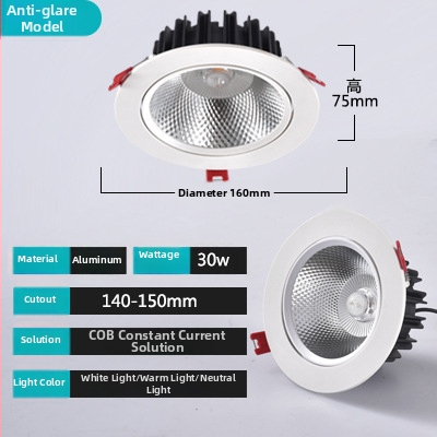 LED таванен прожектор COB, 220V, алуминиев корпус, бутонен превключвател, регулиран ъгъл